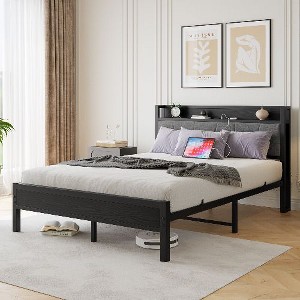 CAVINAS Twin Size Bed Frame, Metal Bed Frame with Storage Headboard & Charging Station, Noise Free - 1 of 4