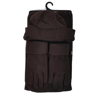 Women's Brown Solid Fleece 3-piece Gloves Scarf Hat Winter Set : Target