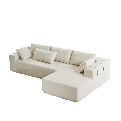 TiramisuBest 108" L Shaped Sectional Sofa Chenille Upholstered Modular 4 Seat Convertible Couch Set Seating 6 Pillows Living Room Left /Right Side