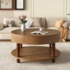 QingMoon 31.5" Double-Tier Coffee Table, Solid Wood Round Center Table with Hidden Storage, Lower Storage Shelf and Leveling Feet for Living Room - 3 of 4