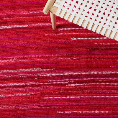 Red and Multi Flat Woven Wool Cotton Stripe Runner Rug 2'3" x 7'