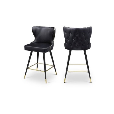 Meridian Furniture,Hendrix Black Vegan Leather Counter/Bar Stool, Set of 2