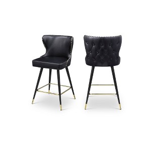 Meridian Furniture,Hendrix Black Vegan Leather Counter/Bar Stool, Set of 2 - 1 of 4