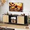 Homhougo TV Stands for Living Room, Tv Console Entertainment Center with Storage, Tv Stand for 75 inch TV with Adjustable Shelf & Rattan Door, Black - 3 of 4