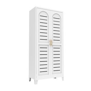 Fontoi Decorative Storage Cabinets, 2 Shapely Doors Cabinet with Horizontal Holes, Freestanding Cabinet, White, 31.5"*17.72"*70.87" - 1 of 4