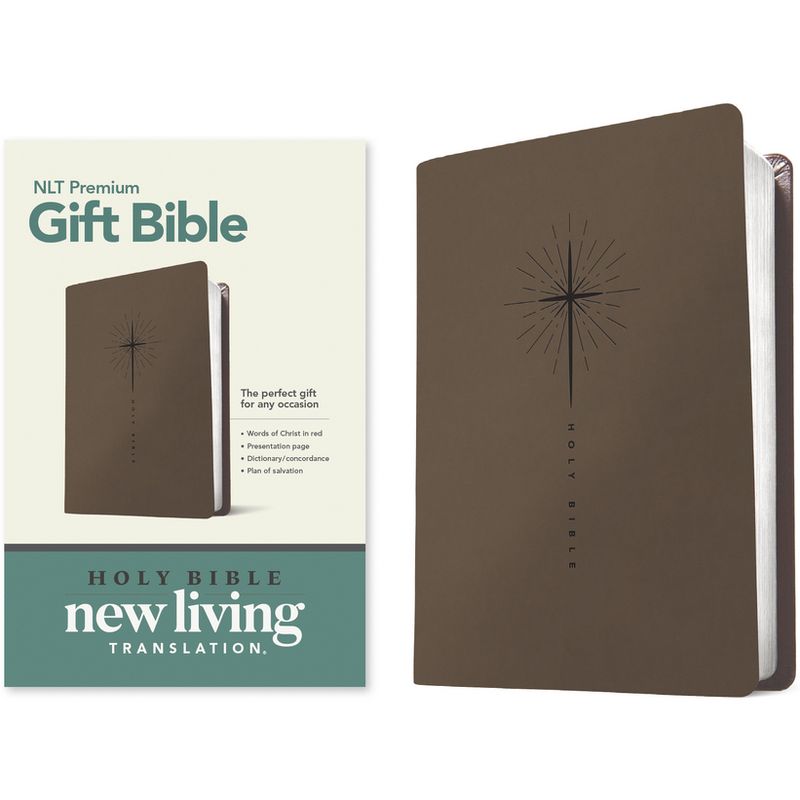 Premium Gift Bible NLT (Leatherlike, Star Cross Taupe, Red Letter) - (Leather Bound), 1 of 2