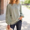 Amaryllis Women's Boat Neck Top with Sheer Textured Chevron Balloon Sleeves Relaxed Fit Versatile Pullover - 3 of 4
