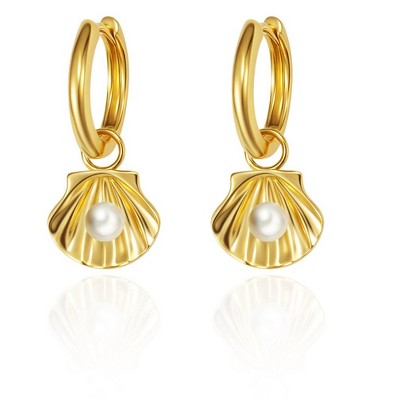 Molenia 18K Gold Seashell Pearl Earrings for Women, 925 Sterling Silver Freshwater Pearl Dangle Drop Earrings Beach Summer Jewelry Vacation Gifts