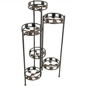 Sunnydaze Indoor/Outdoor Metal Folding Decorative 6-Tiered Potted Flower Plant Stand Display - 45" - Bronze - 1 of 4