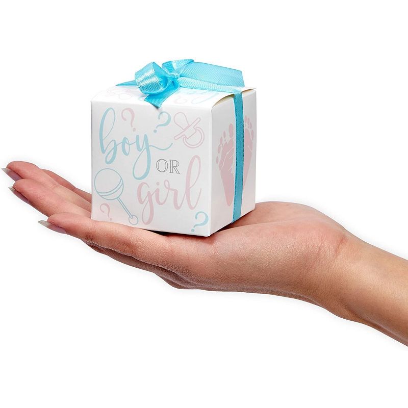 Sparkle and Bash 50 Pack Paper "Boy or Girl" Gender Reveal Party Favors Treat Boxes with Ribbons, 4 of 7