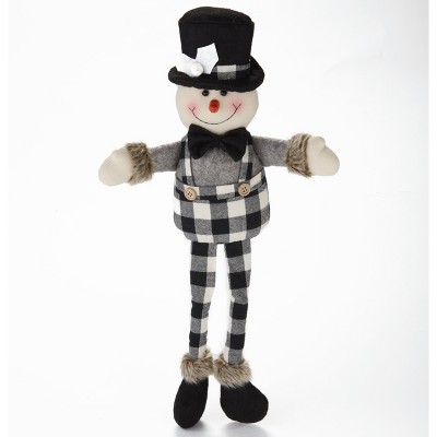 Lakeside Black and White Plaid Christmas Snowman Shelf Sitter Decoration