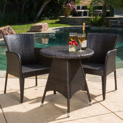 GDFStudio Mockler Outdoor Wicker and Iron 3 Piece Bistro Set with Umbrella Hole