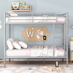 Whisen Sturdy Twin-Over-Twin Bunk Bed, Steel Frame, Full Guardrails, Sturdy Stability & Convertible to 2 Beds - 1 of 4