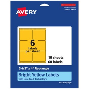 Avery Bright Yellow Paper Labels, 3-1/3" x 4" Rectangle - 1 of 4