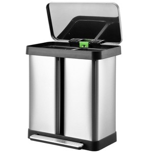 Acekool 19 Gallon Kitchen Trash Can, Dual Compartment Stainless Steel Step Bin with Soft Close Lid, Recycling & Waste, Without Inner Bucket，Silver - 1 of 4