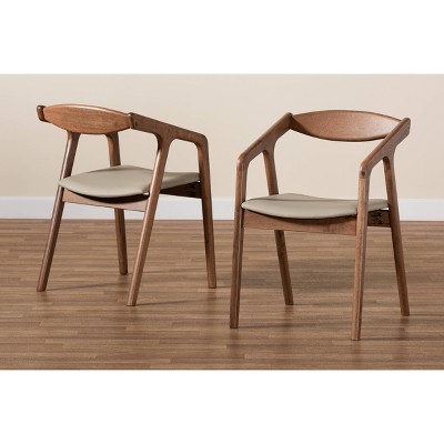 Grey Faux Leather and Cane Wood Arm Chair