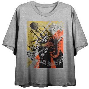 Charlie Parker Music Notes Poster Art Crew Neck Short Sleeve Gray Heather Women's Crop Top - 1 of 3
