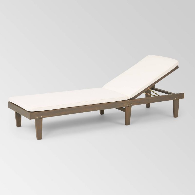 Nadine Gray Acacia Wood Chaise Lounge Gray/Cream - Christopher Knight Home, 3 of 7