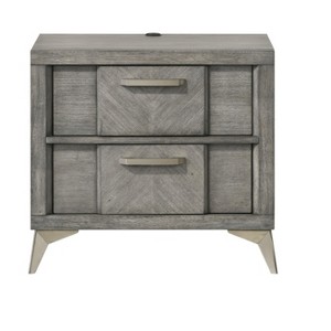 Vynxaria 2-Drawer Nightstand - Gray Bookmatched Ash Veneers, 2 Storage Drawers, USB Port, Side-Mounted Guides, Bedroom Furniture - 1 of 4