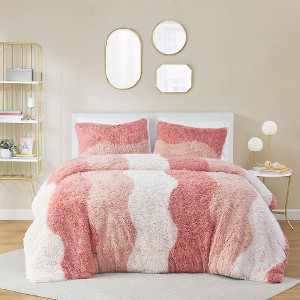 Sapphtopaz 2 PCS/3 PCS Ombre Shaggy Faux Fur Comforter Set,Bed Set with 1 Comforter,1 Sham,Bedding Set Machine Washable - 1 of 4