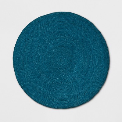 5' Round Solid Braided Jute Area Rug Teal Blue - Opalhouse™