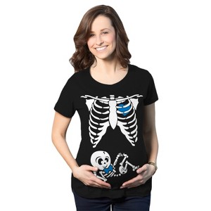 Maternity Baby Boy Skeleton Cute Halloween Pregnancy Bump Tshirt - Crazy Dog Maternity T Shirt - 1 of 4