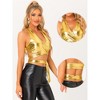 INSPIRE CHIC Women's Metallic Halter Deep V Neck Backless Holographic Crop Tops - 2 of 4
