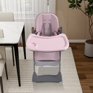 Aortzio Baby High Chair With Wheels,Pink - 1 of 4