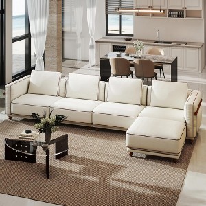 157.5'' Linen Modular Cloud Sectional Sofa with Ottoman, 70% Down-Filled Cushions, and Removable & Washable - 1 of 4