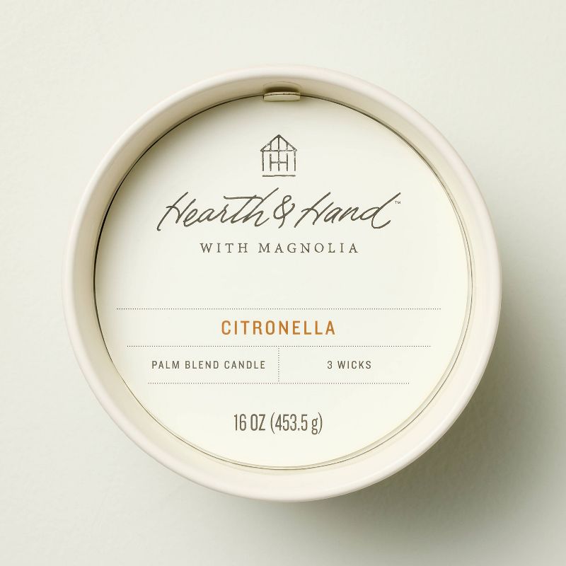 3-Wick Micro-Fluted Ceramic Citronella 16oz Jar Candle Cream - Hearth &#38; Hand&#8482; with Magnolia, 4 of 5
