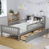 JUJABU Twin Size Bed with Headboard Storage Rack, 2 Under-Bed Drawers & 3-Side Safety Guardrails - 3 of 4