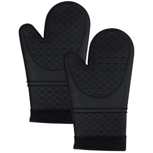 MOVSSOU Silicone Oven Mitts Heat Resistant Non-Slip Black - 1 of 4
