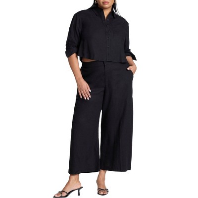 ELOQUII Elements Women's Plus Size Linen Wide Leg Crop Pant