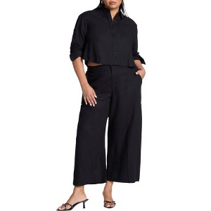 ELOQUII Elements Women's Plus Size Linen Wide Leg Crop Pant - 1 of 2