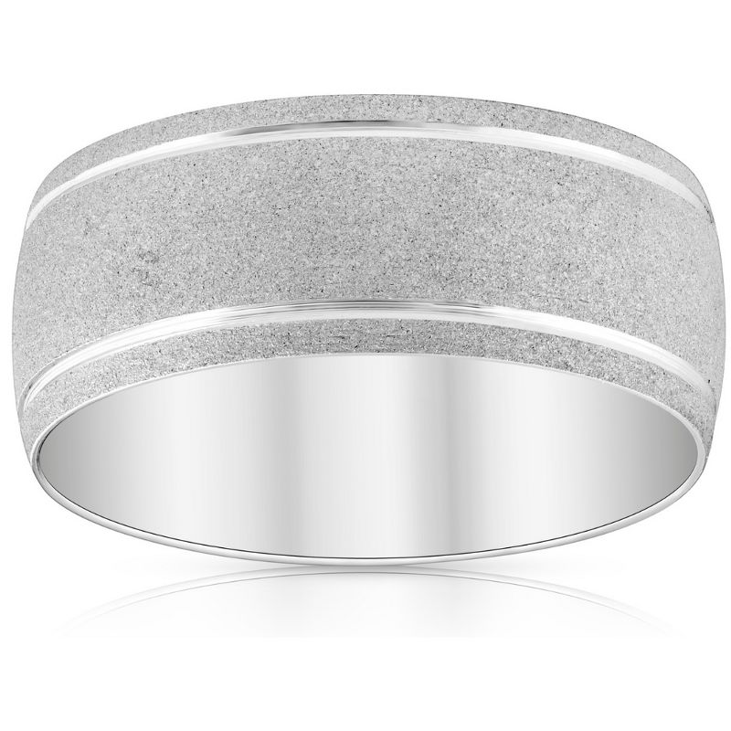 Pompeii3 8mm 14k White Gold Brushed Two Line Ring Mens Wedding Band, 1 of 5