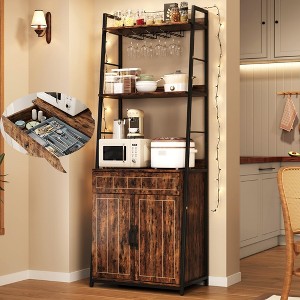 Bakers Rack with Drawer 70.8" Baker Rack with Cabinet Freestanding Tall Bar Cabinet with Storage Large Microwave Storage Stand - 1 of 4