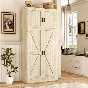 Besiost Farmhouse Kitchen Storage Cabinet with 4 Barn Doors, 71" Tall Kitchen Pantry Cabinet with Shelves - 1 of 4