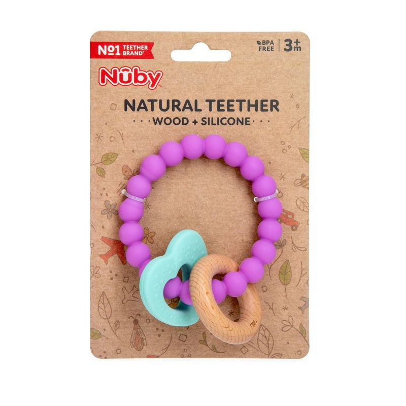 Nuby Silicone and Wood Teething Bracelet - Purple, 1 of 3