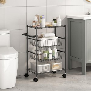 COZONY 4-Tier Rolling Storage Cart with Lockable Wheels, Shelving Utility Cart with Baskets & Handle, for Laundry, Bathroom, Pantry, Black - 1 of 4