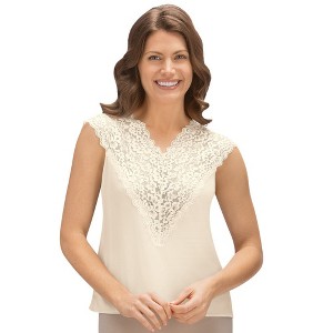 Collections Etc Reversible Silky Camisole with Lace V-Neckline - Made in the U.S.A. - 1 of 4