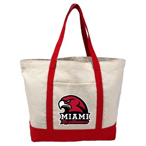 Miami University (Oh) Primary Logo Canvas Tote Bag With External Pocket, Reusable Shoulder Bag for Shopping, School, Beach - 1 of 4