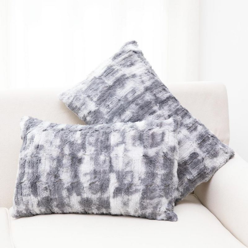 Cheer Collection Luxuriously Soft Faux Fur Throw Pillow With Inserts, Set of 2 - Marble Gray, 1 of 7