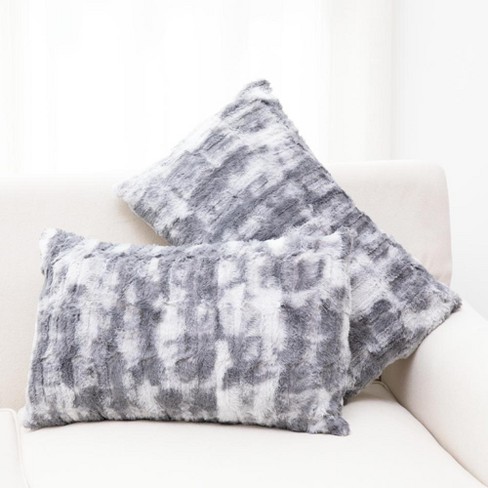 Cheer Collection Luxuriously Soft Faux Fur Throw Pillow With Inserts, Set  Of 2 - Marble Gray (12” X 20”) : Target