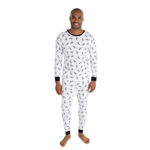 Leveret Mens Two Piece Cotton Halloween Pajamas Skeleton White XS