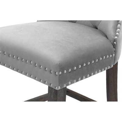Rustic Gray Velvet 24" Bar Stools with Chrome Details (Set of 2)