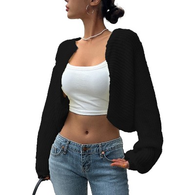 Women's Cropped Cardigan Shrug - Long Sleeve Knit Bolero Open Front Sweater For Dresses & Casual Wear