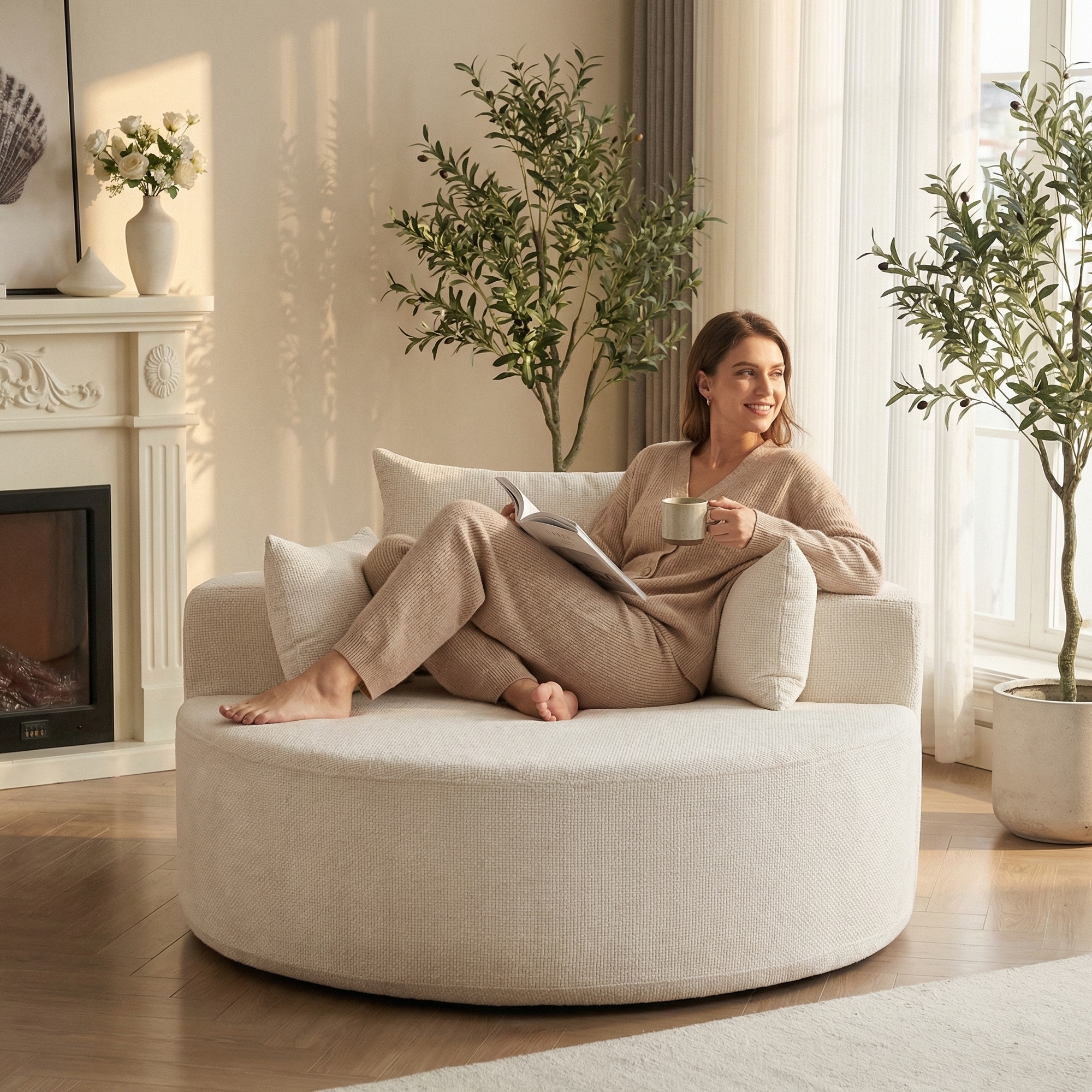 55" Chenille Single Sofa Bed – Fluffy Modern Sleeper Chair, No Assembly Required, Multi-Purpose Lounger for Living Room