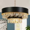 LNC Phesonlaxy Luxury and Glam Crystal Drum Chandelier,Black and Gold,24in/31.5in - 2 of 4