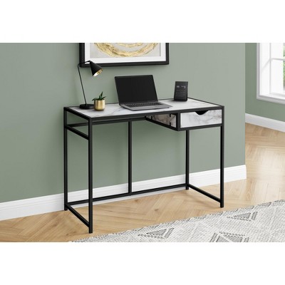 Monarch Specialties Computer Desk Home Office Laptop Storage Drawer 42InchL Work Metal Laminate White Marble Look Black Contemporary Modern