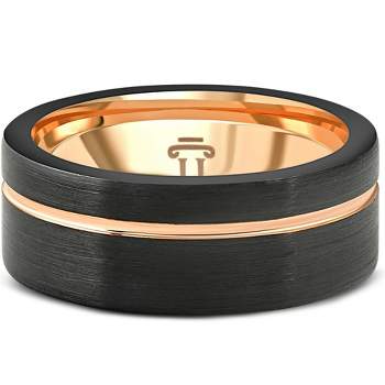 Pompeii3 Men's Brushed Black Tungsten Rose Gold Plated Two Tone 8mm Ring Wedding Band